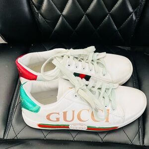 Gucci White Sneakers with Red and Green Details